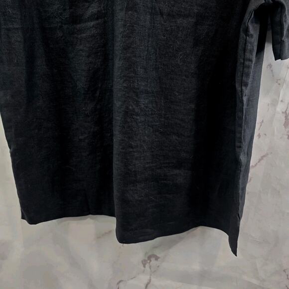 Everlane Shirt Mens Medium Black Linen Polo Short Sleeve Button Collared - Picture 7 of 11